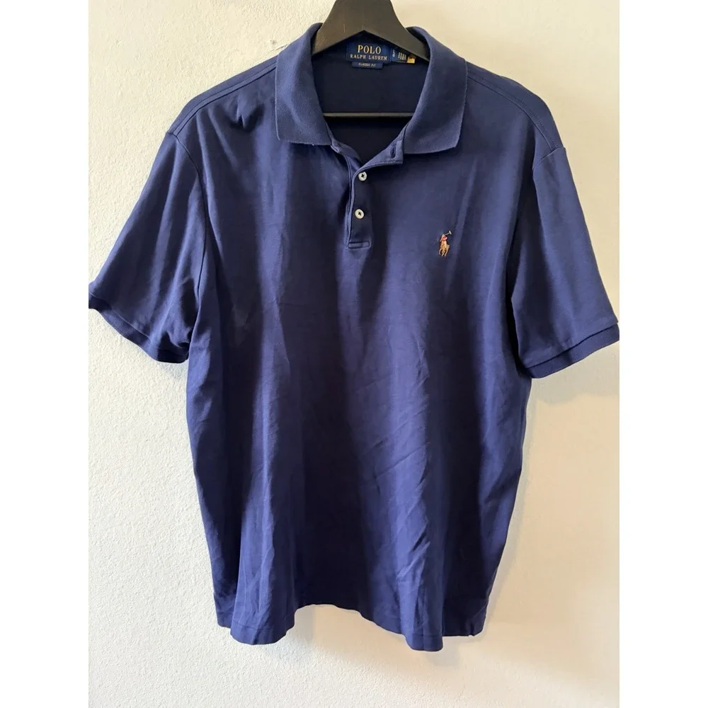 Polo Ralph Lauren Mens Blue Short Sleeve Classic Fit Polo Shirt Size Large L